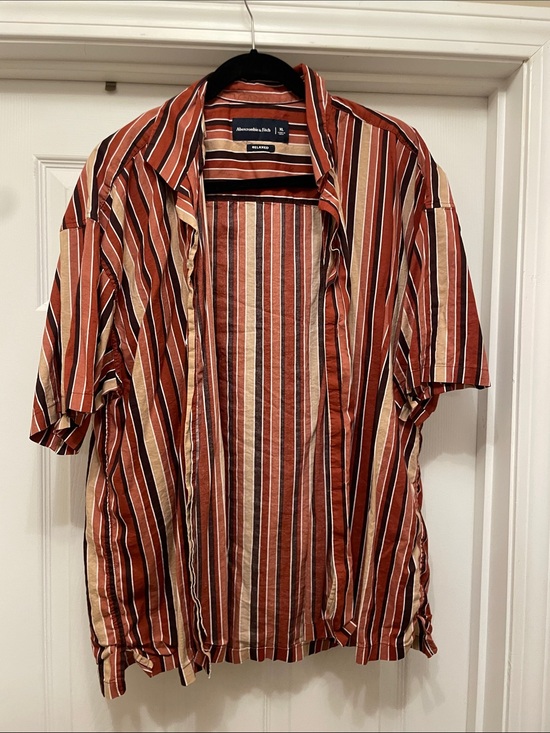 Abercrombie & Fitch Other - Abercrombie & Fitch Rust and Cream Striped Short-Sleeve Shirt